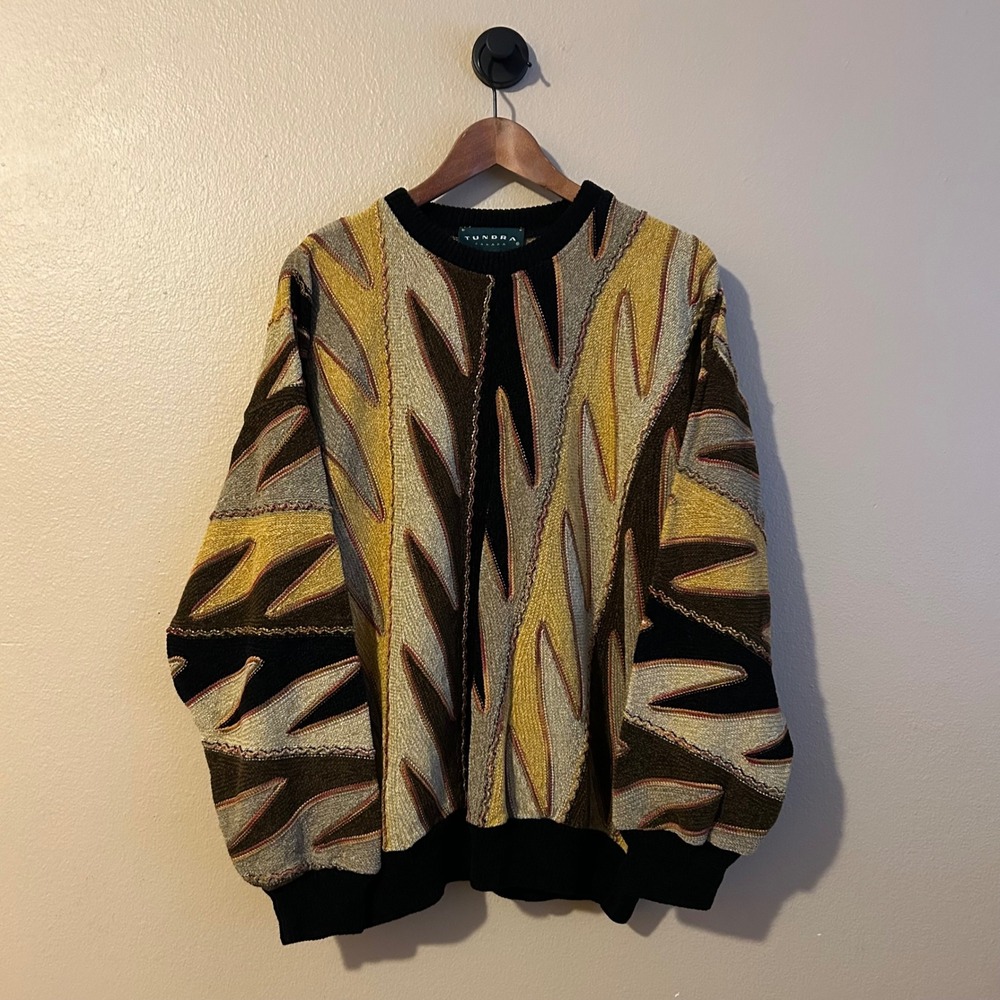 Vintage Tundra Canada 3D Sweater Men's Medium Abstract Textured 90s Coogi Style